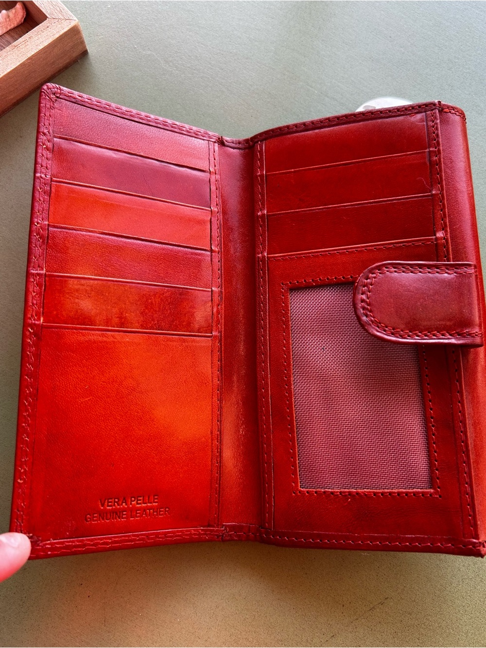 Vera Pelle Firenze Genuine Leather Wallet Red Italian Organizer Made in Italy - Picture 6 of 9
